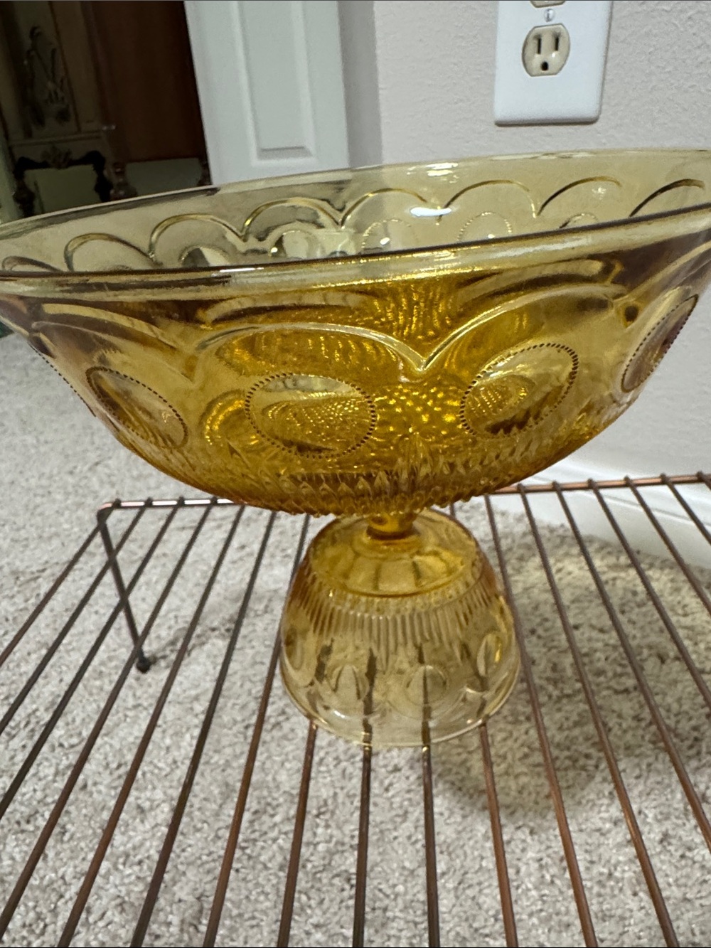 Vintage Bartleyt Collins Amber Glass Compote Pedestal Bowl